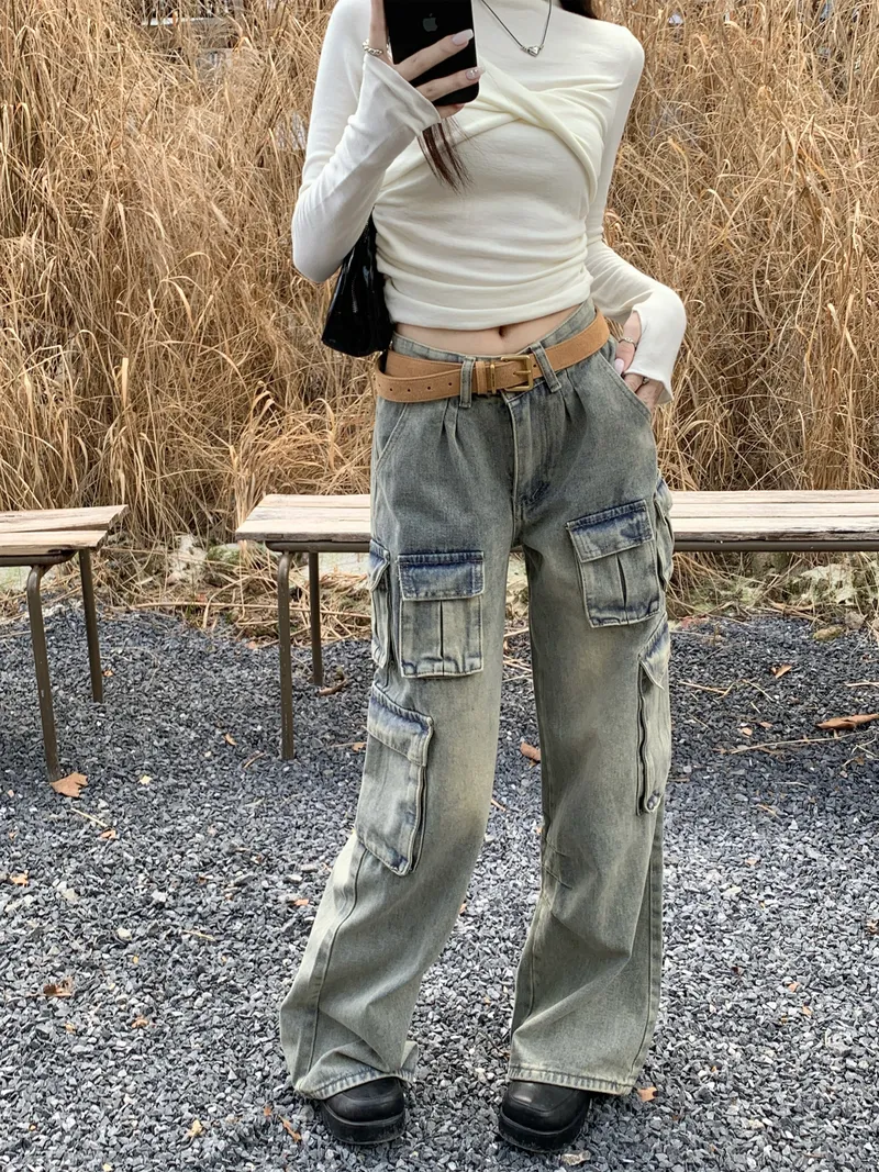 Wide-Leg Low-Rise Washed Cargo Pants — Product details 12
