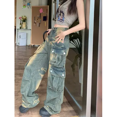 Wide-Leg High-Rise Multi-Pocket Jeans — LX-JN-017