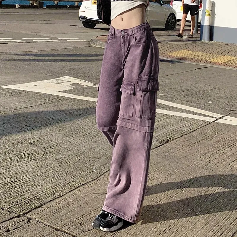Pantalón Cargo de pierna ancha, multibolsillo para mujer — Detalles del producto 4