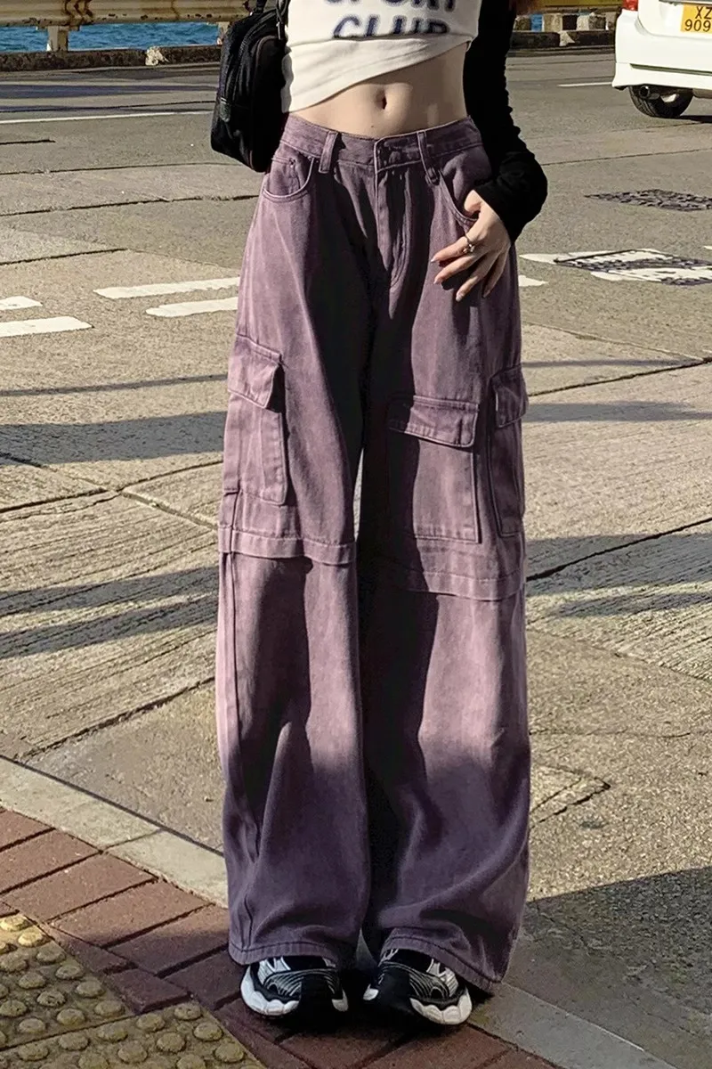 Pantalón Cargo de pierna ancha, multibolsillo para mujer — Detalles del producto 5