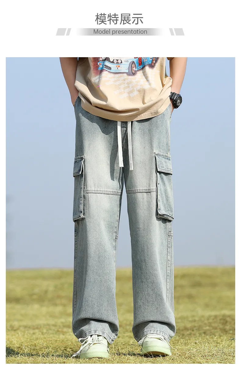 Jeans de corte recto, multibolsillo para hombre — Detalles del producto 6