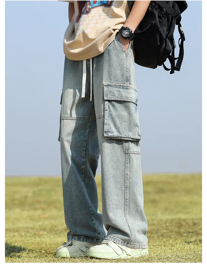 Jeans de corte recto, multibolsillo para hombre — Detalles del producto 7