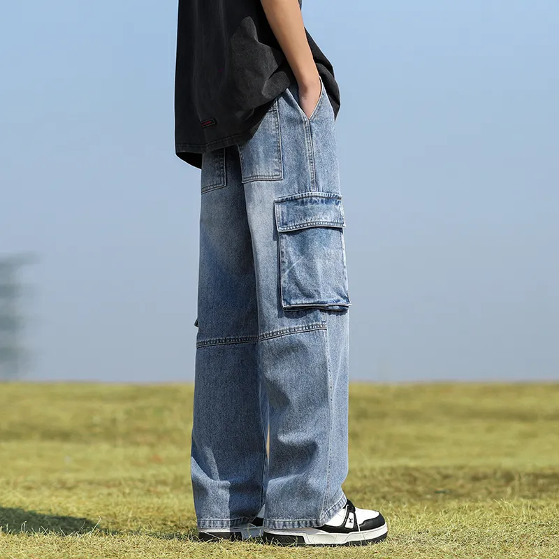 Jeans de corte recto, multibolsillo para hombre — view 1