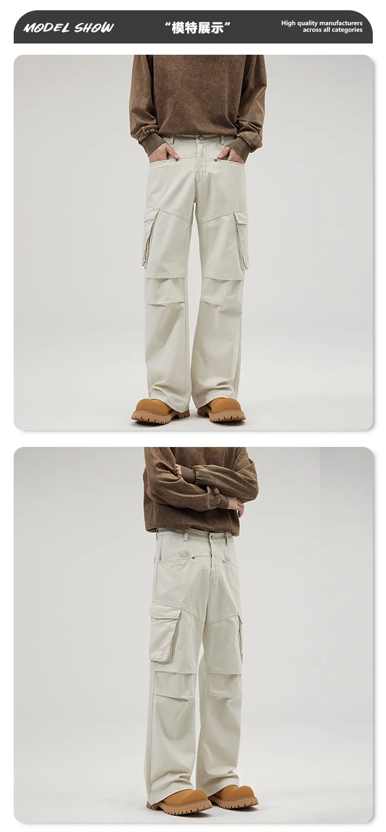 Pantalón Cargo con plisado, multibolsillo unisex — Detalles del producto 8