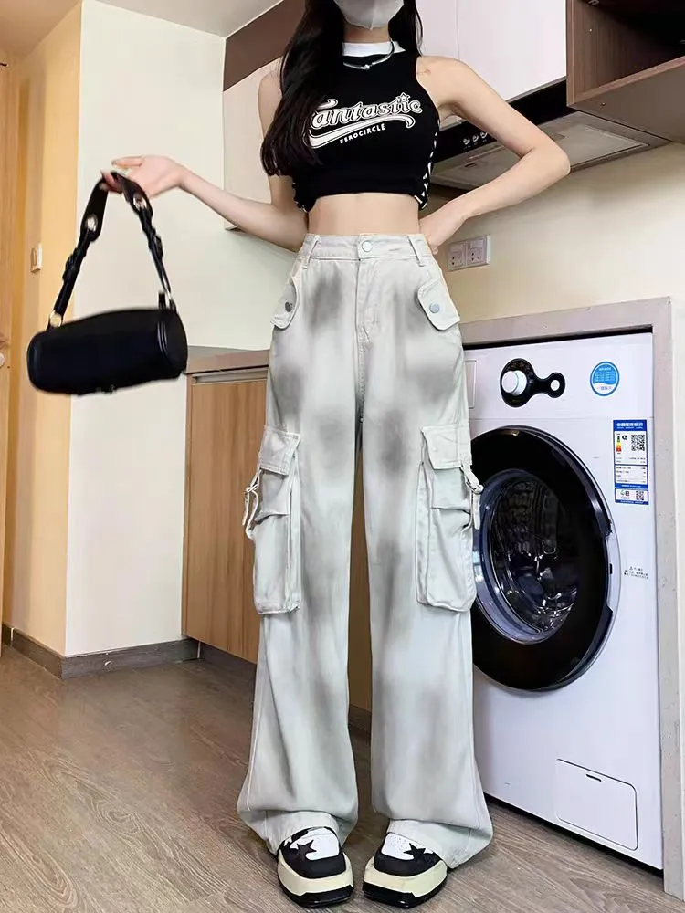 Jeans de pierna ancha, tie-dye, multibolsillo para mujer — Detalles del producto 4