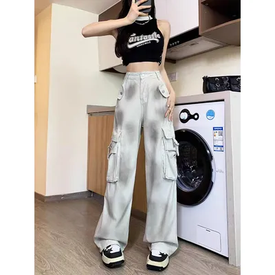 Jeans de pierna ancha, tie-dye, multibolsillo para mujer — view 6