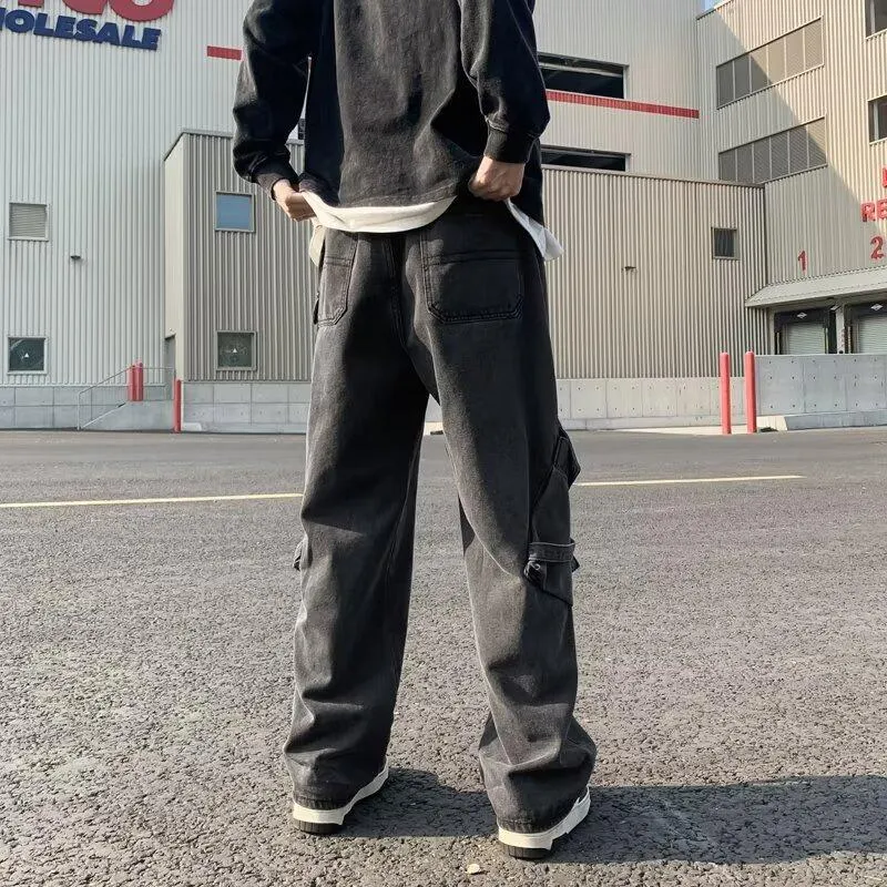 Calça Cargo de corte reto com lavagem com múltiplos bolsos Unissex — Detalhes do produto 7