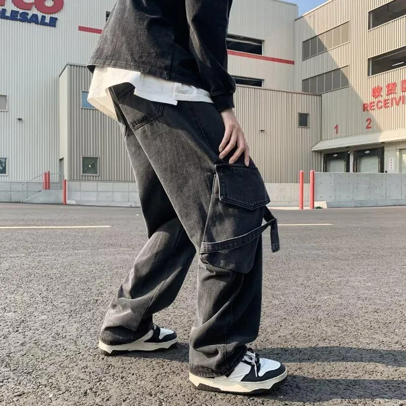Calça Cargo de corte reto com lavagem com múltiplos bolsos Unissex — Detalhes do produto 9