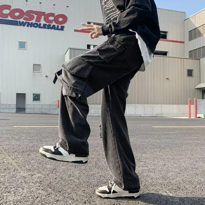 Calça Cargo de corte reto com lavagem com múltiplos bolsos Unissex — Detalhes do produto 10
