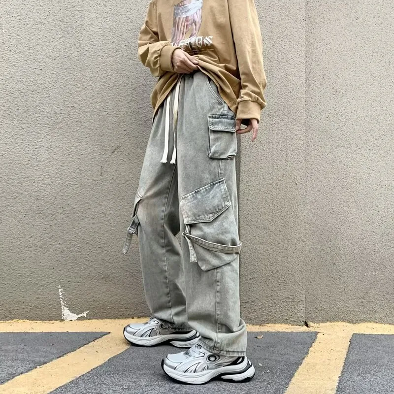 Calça Cargo de corte reto com lavagem com múltiplos bolsos Unissex — view 1