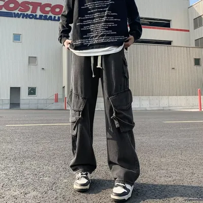 Calça Cargo de corte reto com lavagem com múltiplos bolsos Unissex — view 5