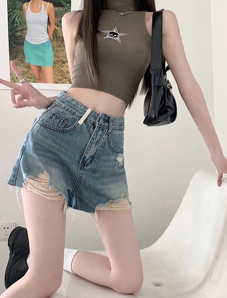 Jeans de pierna ancha, de tiro alto, con rasguños para mujer — Detalles del producto 1