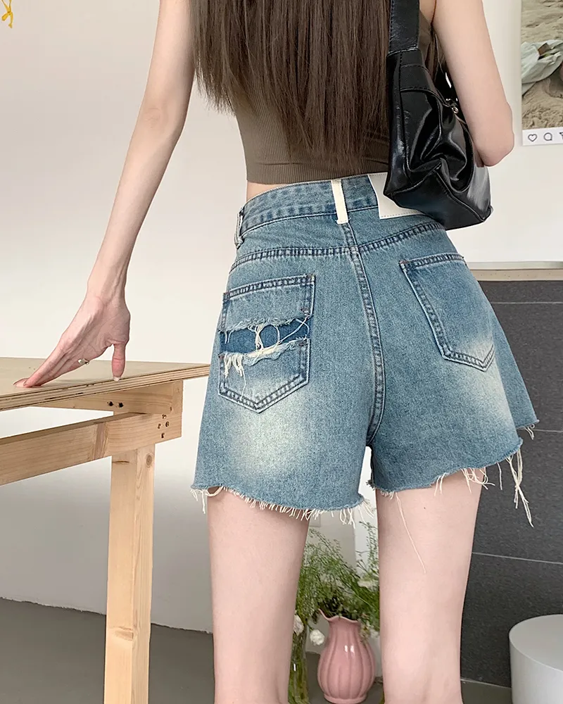 Jeans de pierna ancha, de tiro alto, con rasguños para mujer — Detalles del producto 2
