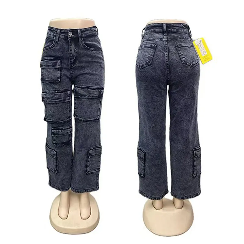 Jeans de tiro alto, multibolsillo para mujer — view 1