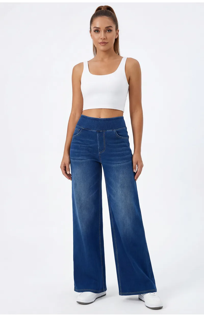 Jeans de pierna ancha, de tiro alto, con lavado para mujer — Detalles del producto 9