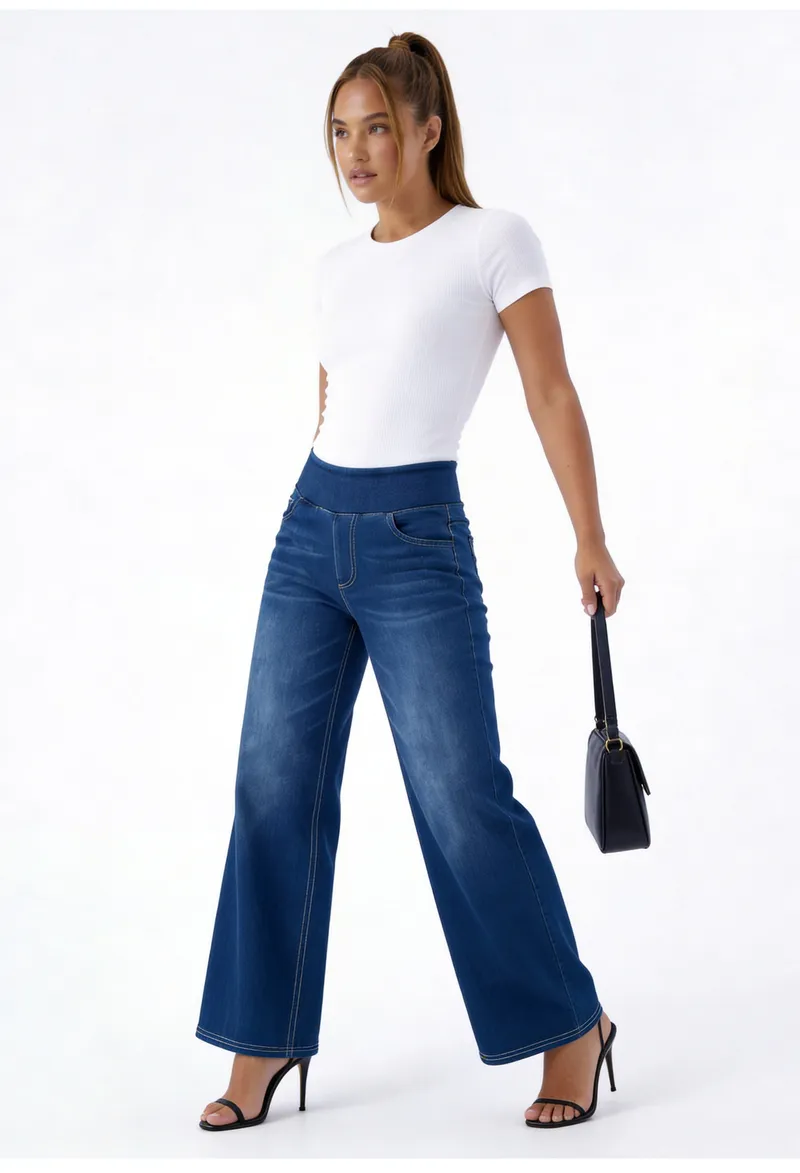 Jeans de pierna ancha, de tiro alto, con lavado para mujer — Detalles del producto 10
