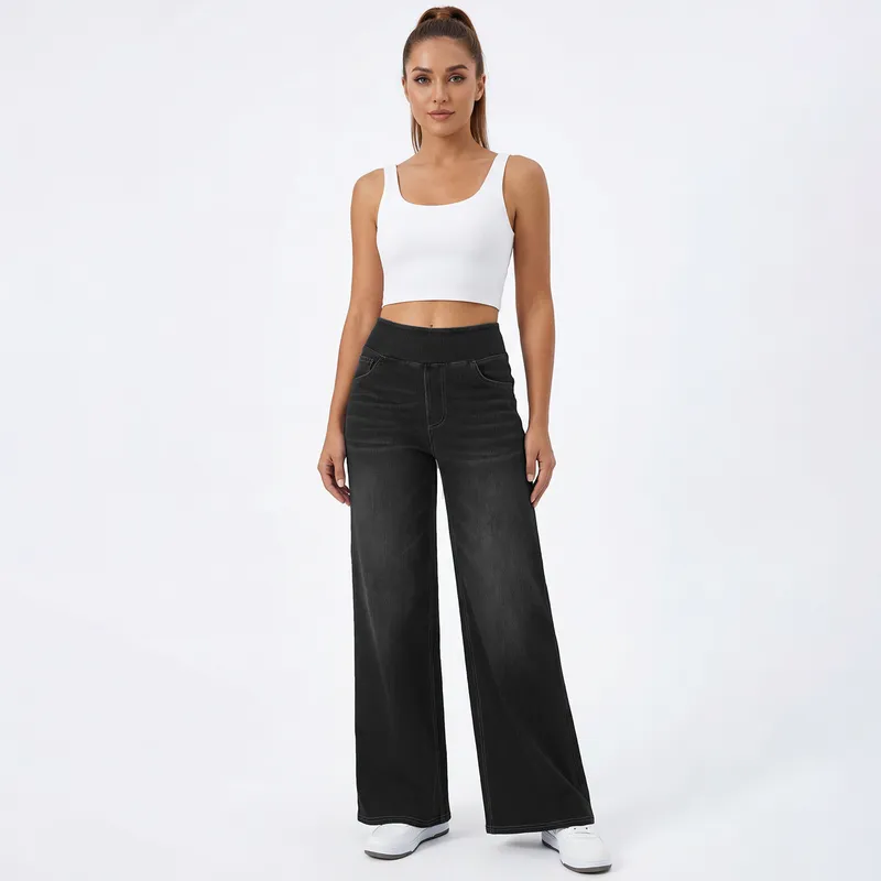Jeans de pierna ancha, de tiro alto, con lavado para mujer — Detalles del producto 11