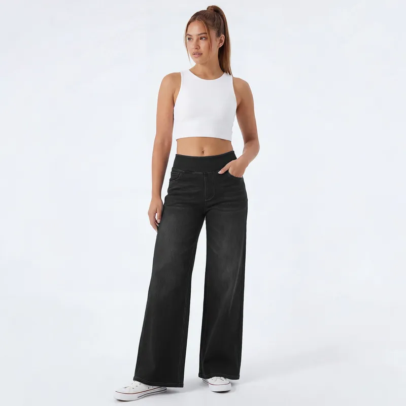 Jeans de pierna ancha, de tiro alto, con lavado para mujer — Detalles del producto 12