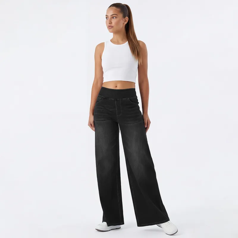 Jeans de pierna ancha, de tiro alto, con lavado para mujer — Detalles del producto 13