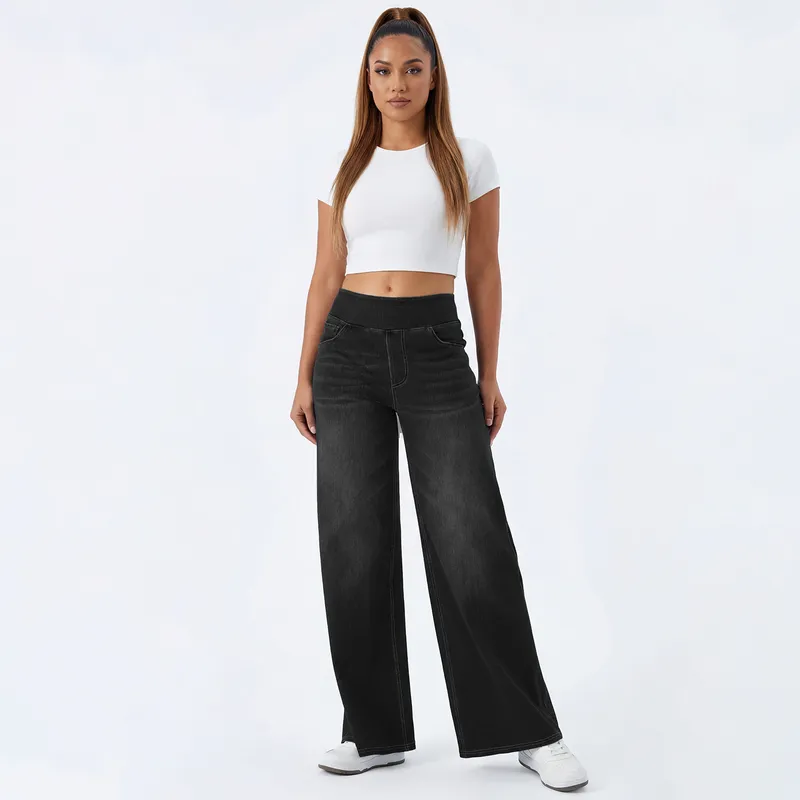 Jeans de pierna ancha, de tiro alto, con lavado para mujer — Detalles del producto 15