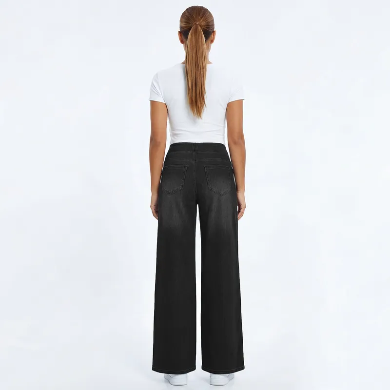 Jeans de pierna ancha, de tiro alto, con lavado para mujer — Detalles del producto 16