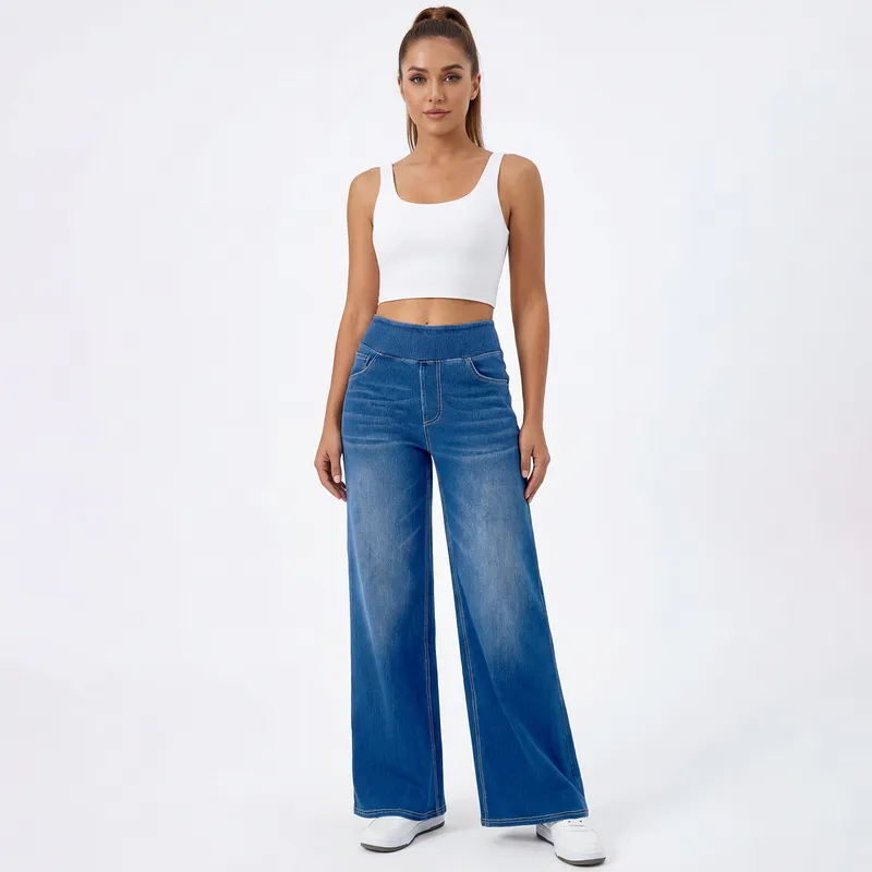 Jeans de pierna ancha, de tiro alto, con lavado para mujer — Detalles del producto 17