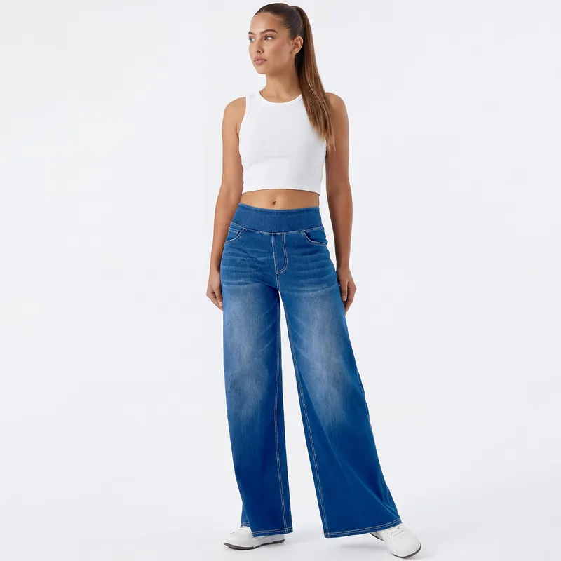 Jeans de pierna ancha, de tiro alto, con lavado para mujer — Detalles del producto 19