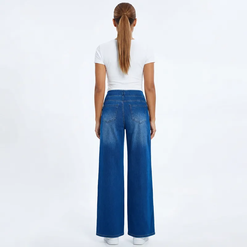 Jeans de pierna ancha, de tiro alto, con lavado para mujer — Detalles del producto 21