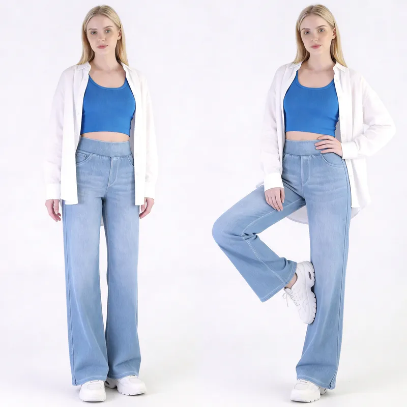 Jeans de pierna ancha, de tiro alto, con lavado para mujer — Detalles del producto 22