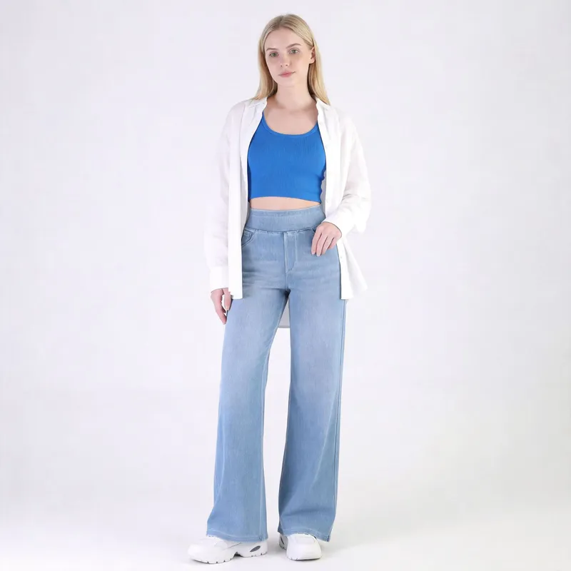 Jeans de pierna ancha, de tiro alto, con lavado para mujer — Detalles del producto 23