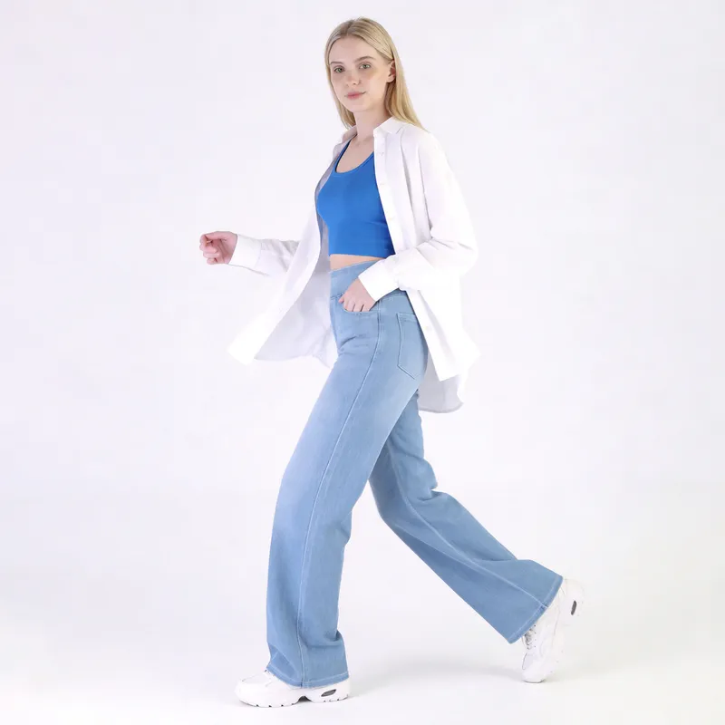 Jeans de pierna ancha, de tiro alto, con lavado para mujer — Detalles del producto 24