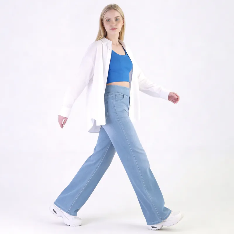 Jeans de pierna ancha, de tiro alto, con lavado para mujer — Detalles del producto 25