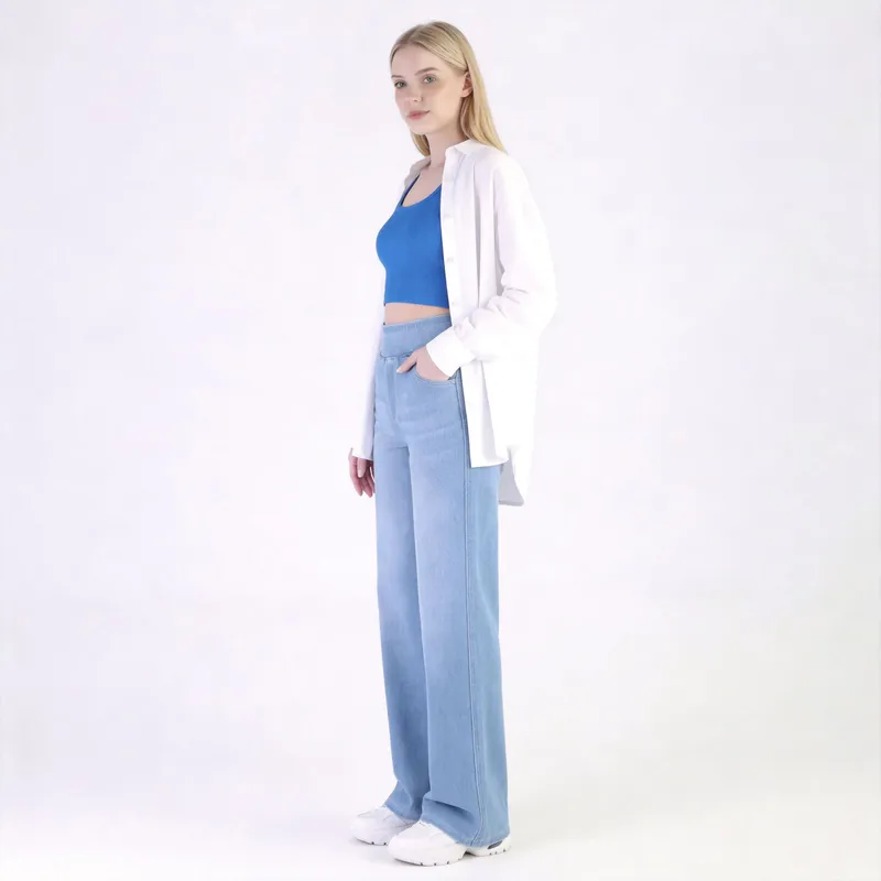 Jeans de pierna ancha, de tiro alto, con lavado para mujer — Detalles del producto 26