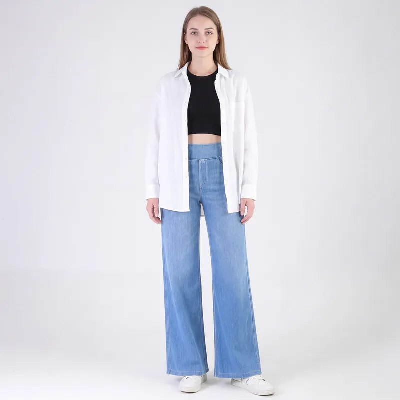 Jeans de pierna ancha, de tiro alto, con lavado para mujer — Detalles del producto 28