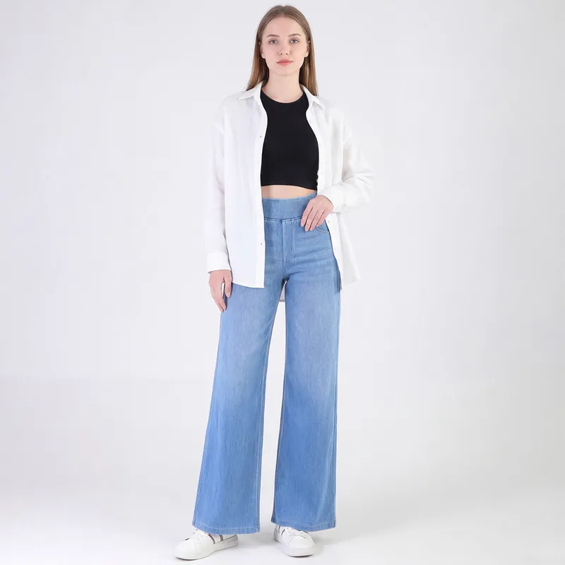 Jeans de pierna ancha, de tiro alto, con lavado para mujer — Detalles del producto 29