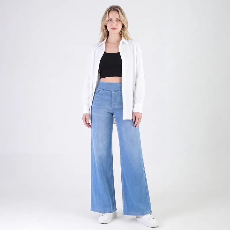 Jeans de pierna ancha, de tiro alto, con lavado para mujer — Detalles del producto 30