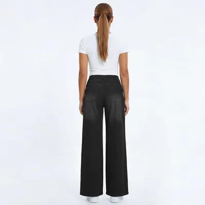 Jeans de pierna ancha, de tiro alto, con lavado para mujer — view 3