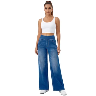 Jeans de pierna ancha, de tiro alto, con lavado para mujer — view 4