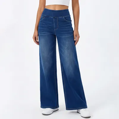 Jeans de pierna ancha, de tiro alto, con lavado para mujer — view 6