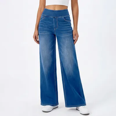 Jeans de pierna ancha, de tiro alto, con lavado para mujer — view 9