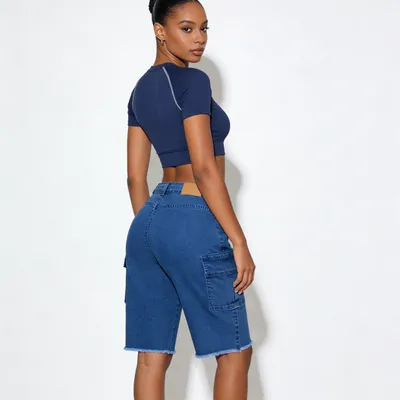 Frayed Hem Denim Shorts — view 5