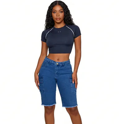 Frayed Hem Denim Shorts — view 6