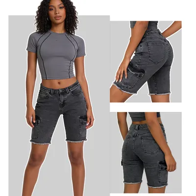 Whisker Wash Denim Shorts — view 3