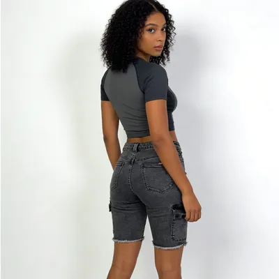 Whisker Wash Denim Shorts — view 5