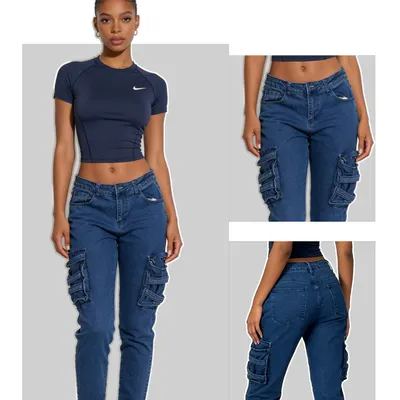 Jeans de tiro alto, multibolsillo para mujer — view 3