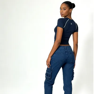 Jeans de tiro alto, multibolsillo para mujer — view 4