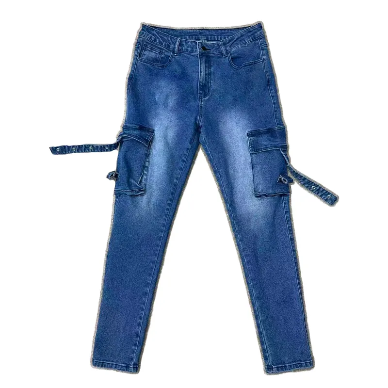 Jeans de tiro alto, multibolsillo para mujer — view 1