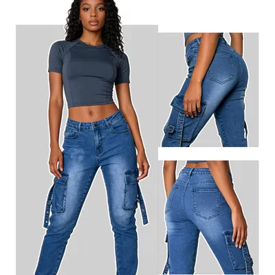 Jeans de tiro alto, multibolsillo para mujer — view 3