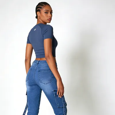 Jeans de tiro alto, multibolsillo para mujer — view 5