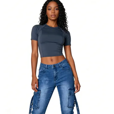 Jeans de tiro alto, multibolsillo para mujer — view 6
